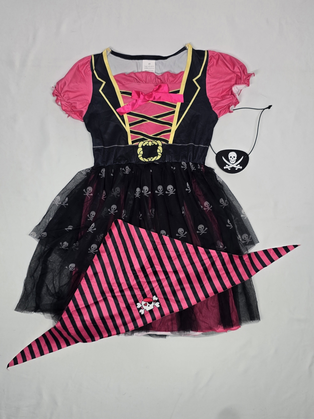 Girls Pink & Black Pirate Costume Dress Up Set Size 4Y